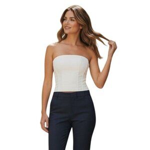 LAMARQUE DAVINA FAUX LEATHER BUSTIER in White BONE NWOT - Size L